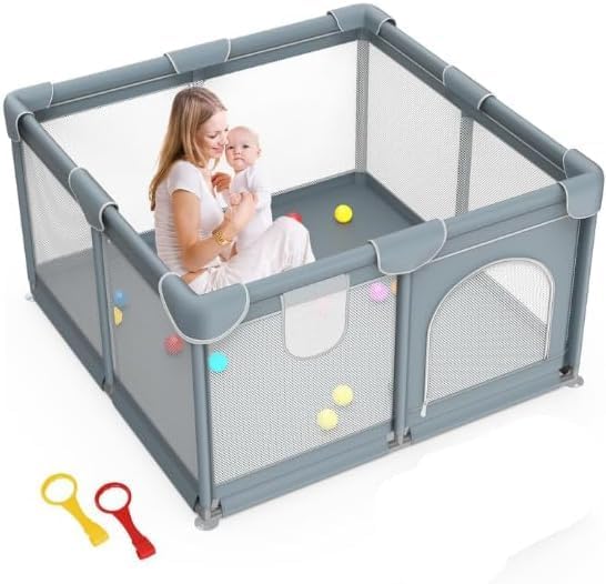 Baby Playpen Activity Center with Soft Foam Bumpers & Breathable Mesh Sides