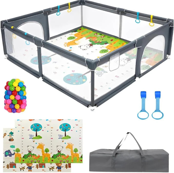 Baby Playpen Activity Center with Soft Foam Bumpers & Breathable Mesh Sides