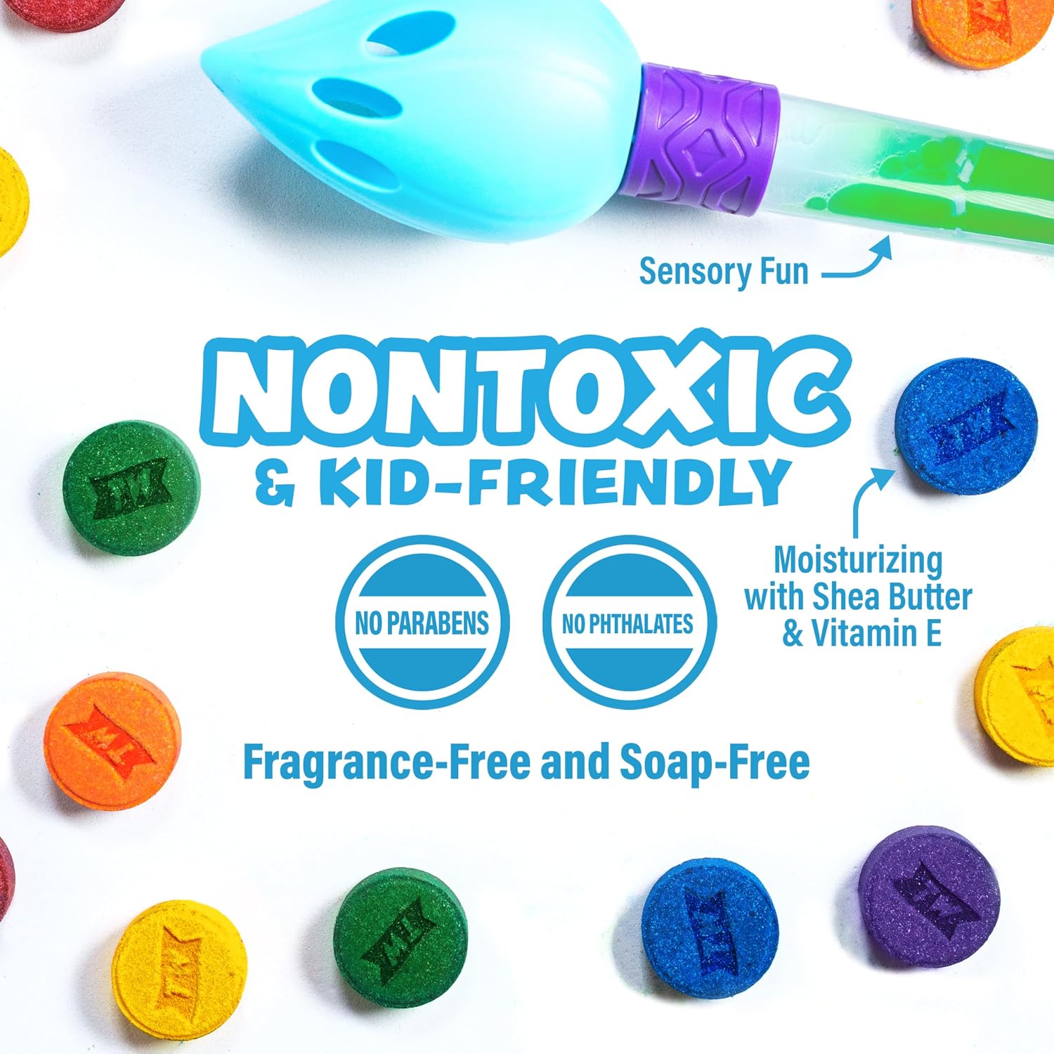 Bath Bomb Set | Nontoxic & Fragrance-Free | Use Brush to Paint Water with Vibrant, Fizzing Colors | Fun BathBombs for Kids Bath | Creative Bathtub Toys for Toddlers